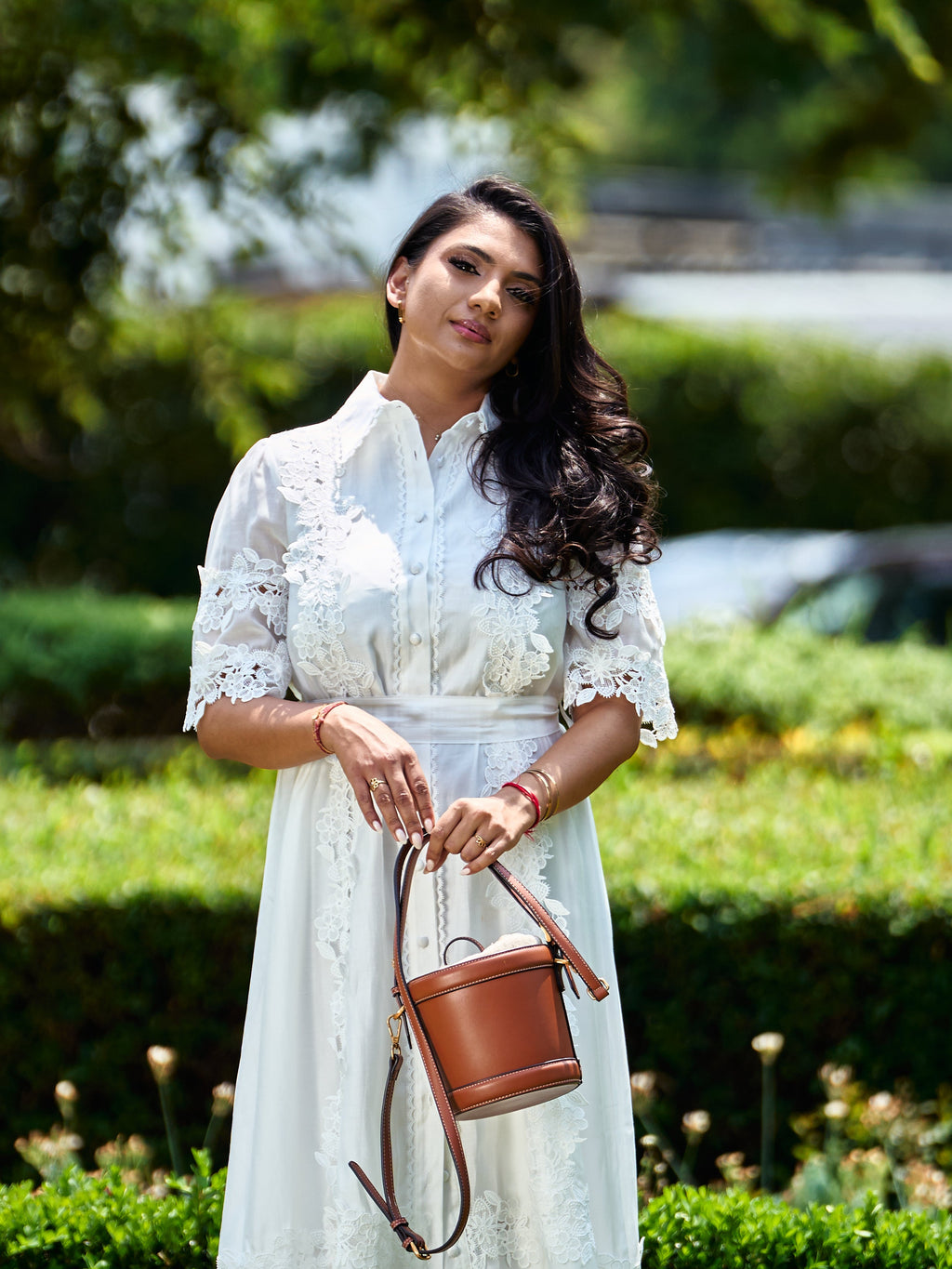 White lace shirt dress, close view
