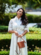 White lace shirt dress, close view